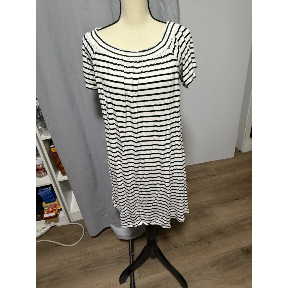 Harlow & Rose XXL Black White Striped Off Shoulder Midi Dress